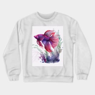 Purple and Red Betta Fish Watercolor Crewneck Sweatshirt